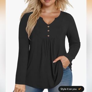 Set of two plus size Dressy-Tops V Neck Flowy Pleated Long Sleeve Tunic Fall